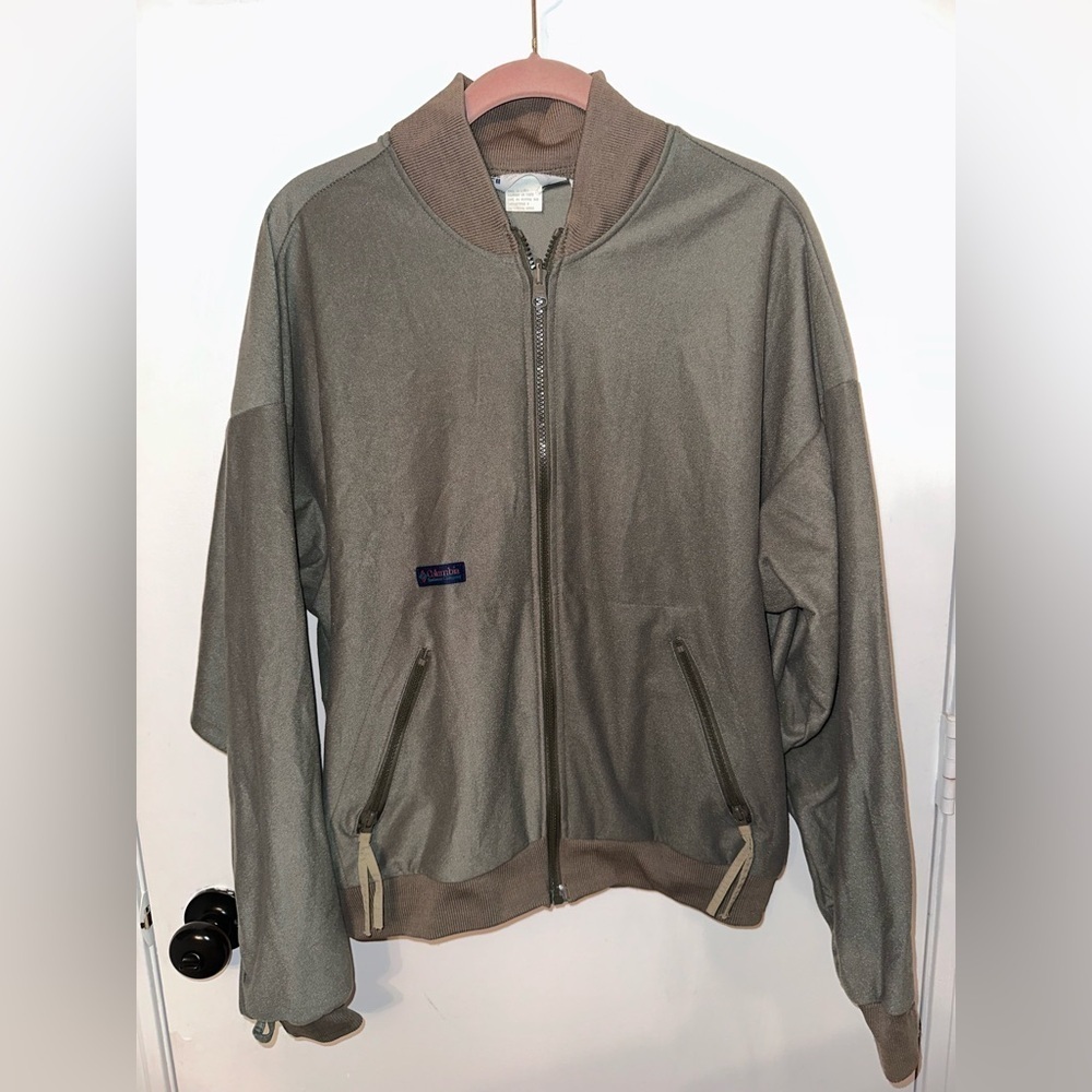 Vintage Columbia Large Bomber Jacket Lightweight Liner80s Military Green #1665 - Picture 2 of 8